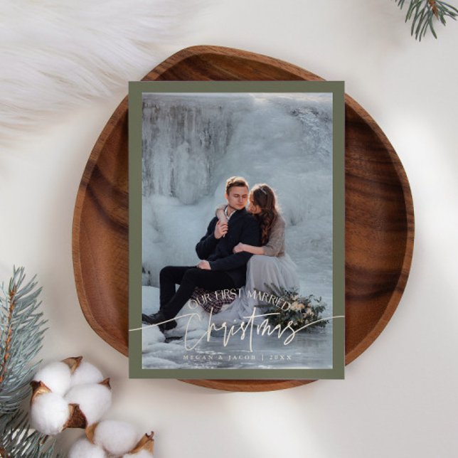 Grönten Nyligen gift Photo Sage, första gift jul Julkort (Skapare uppladdad)