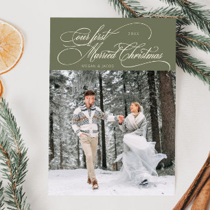Grönten Nyligen gift Photo Sage, första gift jul Julkort