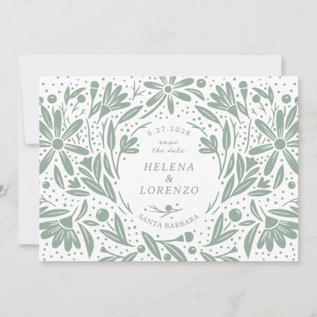 Grönten Papercut Rustic Flowers Sage Spara Datumet (Framsida)