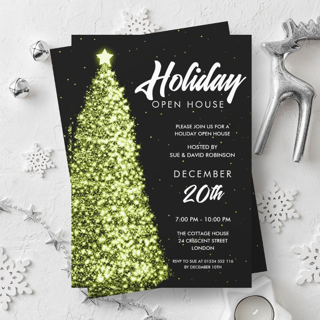 Grönten Party i Jul Helgdag Open House Inbjudningar (Christmas Holiday Open House Party Green Invitation)