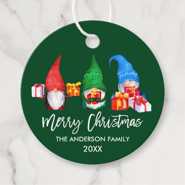 Grönten Penselskript - vattenfärgsgnomer Gåvor Etiketter (Framsida)