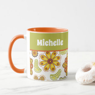 Grönten personlig Retro Flower Orange Mugg
