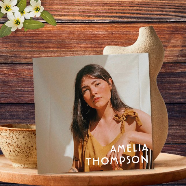 Grönten Photo Blommigt Mustard Gult Retro Flower Fyrkantigt Visitkort (Front)