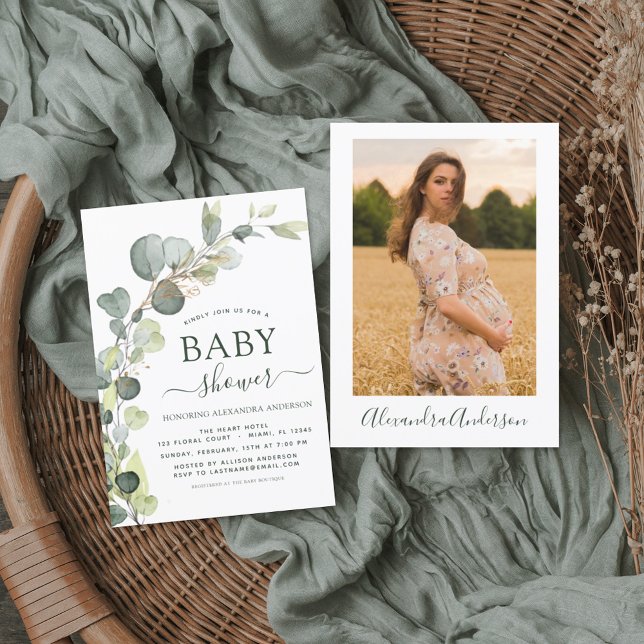 Grönten Photo Greenery för Baby Shower Eucalyptus  Inbjudningar (Skapare uppladdad)