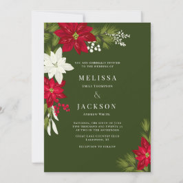 Grönten Poinsettia Flower och Gräs Bröllop Inbjudningar