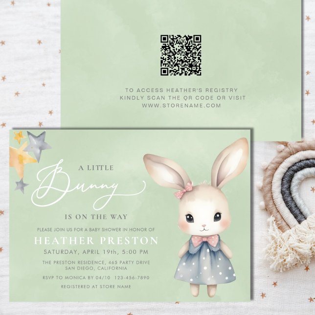 Grönten QR Baby Shower Inbjudningar (Skapare uppladdad)