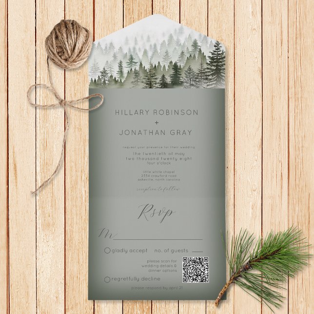 Grönten QR för  av Rustic Mountain Mist Forest QR (Also available without a QR code; with or without dinner selection options.)