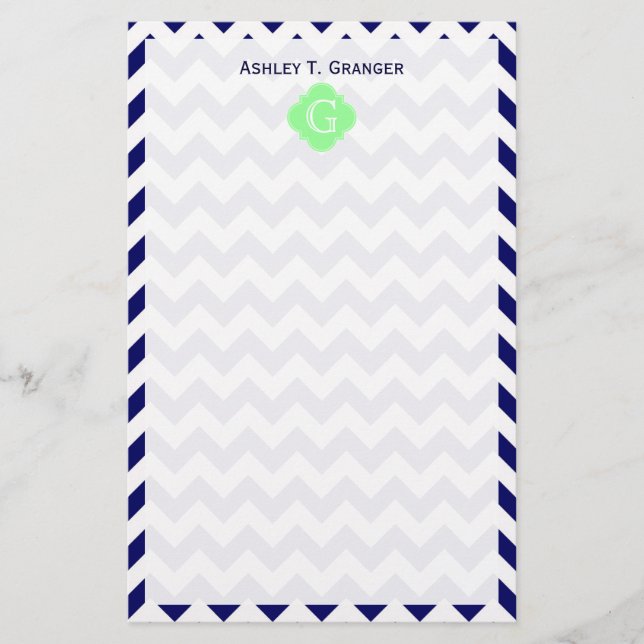 Grönten Quatrefoil Monogram Brevpapper (Framsida)