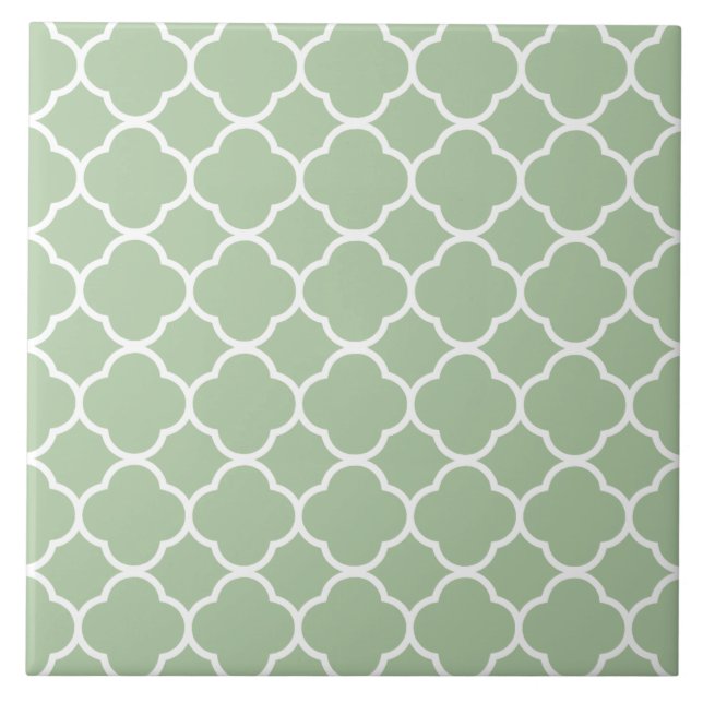 Grönten Quatrefoil Mönster Mint Kakelplatta (Framsidan)