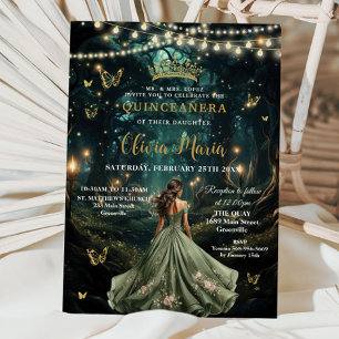 Grönten Quinceañera 16 Inbjudningar