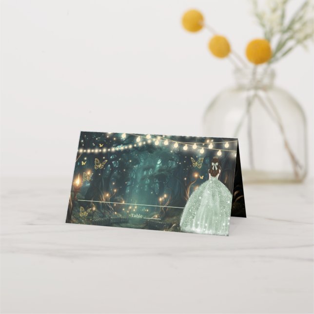 Grönten Quinceañera, förändrad Forest Sage Placeringskort (Framsida)