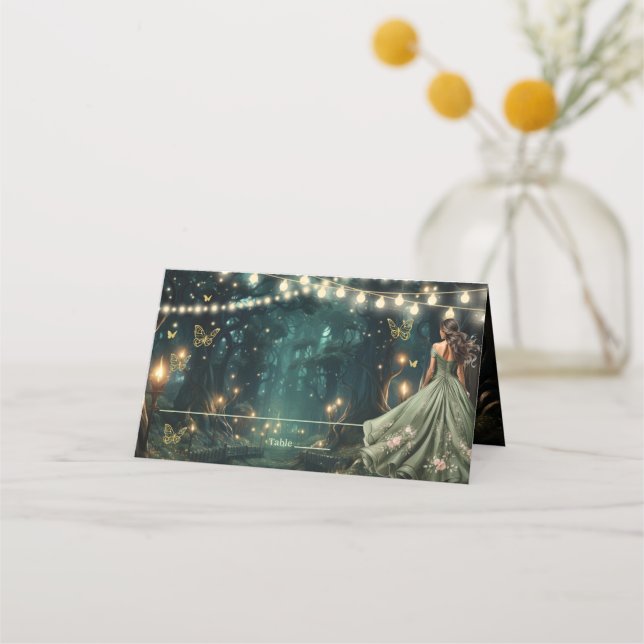 Grönten Quinceañera, förändrad Forest Sage Placeringskort (Framsida)