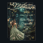 Grönten Quinceañera, förändrad Forest Sage Spara Datumet<br><div class="desc">Anpassa den här fantastiska Quinceañera/Sweet 16-årsdagen för att spara datumet enkelt och snabbt. Klicka bara på Redigera med Design Verktyg om du vill redigera texten ytterligare, ändra teckensnittet stilar och teckensnittet färg. Med en tjej klädd i söt sage grönt dress och en förtrollad skogsbakgrund. Smögorna, quince-flickan och krona är rörliga,...</div>