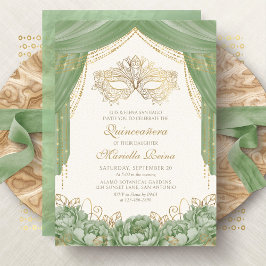 Grönten Quinceanera i masken Modern Sage Inbjudningar