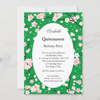 Grönten Quinceanera Ljus rosa Blommar blommor Inbjudningar