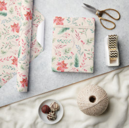 Grönten Red Blommigts Cream, vattenfärgad jul Presentpapper