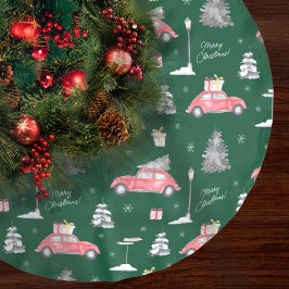 Grönten Red Car Winter Mönster God jul Julgransmatta Borstad Polyester