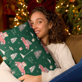 Grönten Red Car Winter Mönster God jul Prydnadskudde