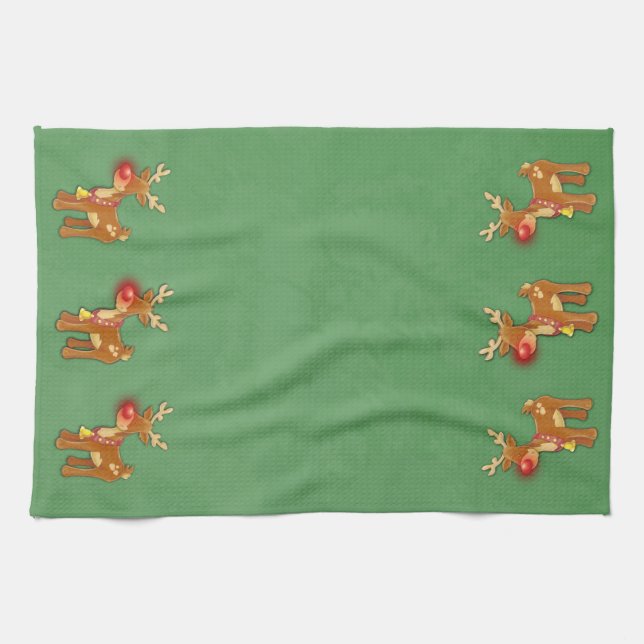 grönten Red Nose Reindeer jul Kökshandduk (Horisontell)