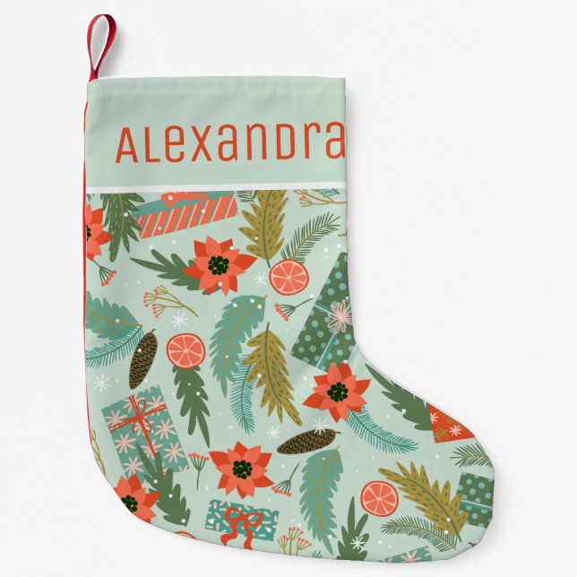 Grönten Red Poinsettia Namn Liten Julstrumpa (Framsidan)