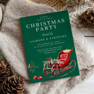 Grönten Red Santa Sleigh Office jul i Party Inbjudningar