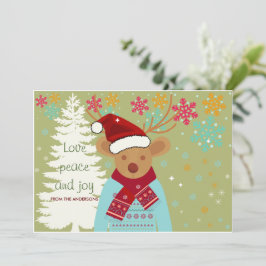 Grönten Red vid Vintagen Snö vid julrenar Julkort