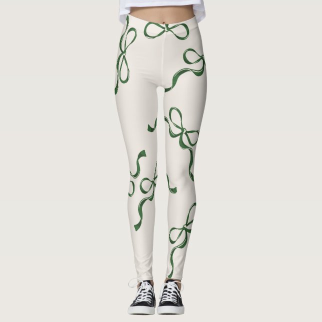 Grönten Retro-julstränger, klassiskt Helgdag Leggings (Framsida)