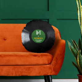 Grönten Retro Monogram Record Album Rund Kudde