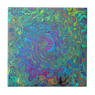 Grönten Retro Swirl (magenta, blått och havsskum) Kakelplatta