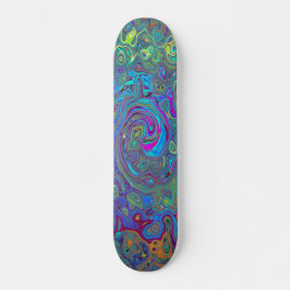 Grönten Retro Swirl (magenta, blått och havsskum) Mini Skateboard Bräda 18,5 Cm
