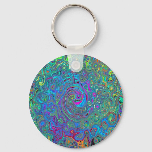 Grönten Retro Swirl (magenta, blått och havsskum) Nyckelring (Framsida)