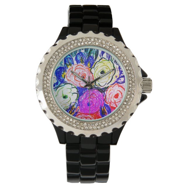 Grönten Rhinestone Black Enamel Watch och Armbandsur (Framsida)