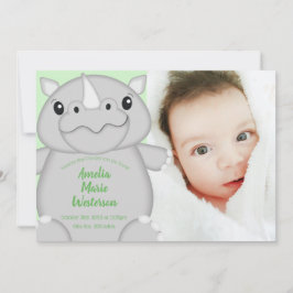 Grönten Rhino Baby Shower Inbjudningar