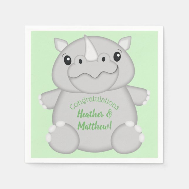Grönten Rhino Baby Shower Pappersservett (Framsidan)