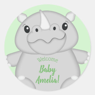 Grönten Rhino Baby Shower Runt Klistermärke