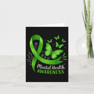 Grönten Ribbon Wom Mental Health Awareness Butterf Kort