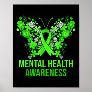 Grönten Ribbon Wom Mental Health Awareness Butterf Poster