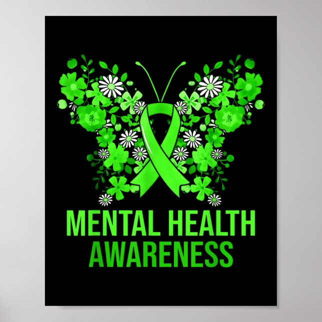 Grönten Ribbon Wom Mental Health Awareness Butterf Poster (Framsidan)