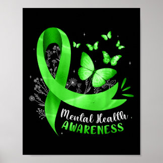 Grönten Ribbon Wom Mental Health Awareness Butterf Poster