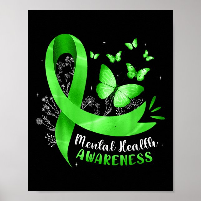 Grönten Ribbon Wom Mental Health Awareness Butterf Poster (Framsidan)