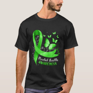 Grönten Ribbon Wom Mental Health Awareness Butterf T Shirt
