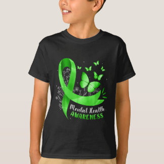 Grönten Ribbon Wom Mental Health Awareness Butterf T Shirt