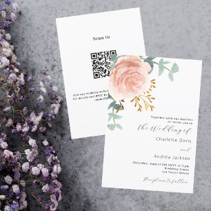 grönten ro guld blommigt QR-kod OSA lyxur bröllop Inbjudningar