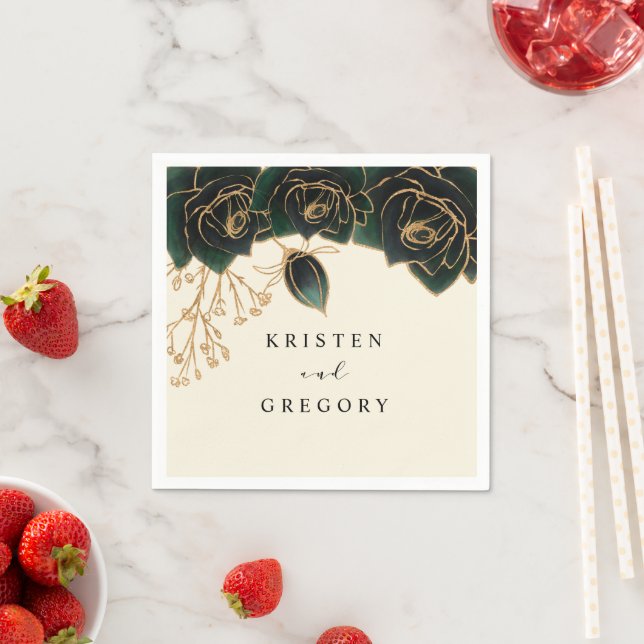 Grönten Ro och Guld Bröllop Pappersservett (Insitu)