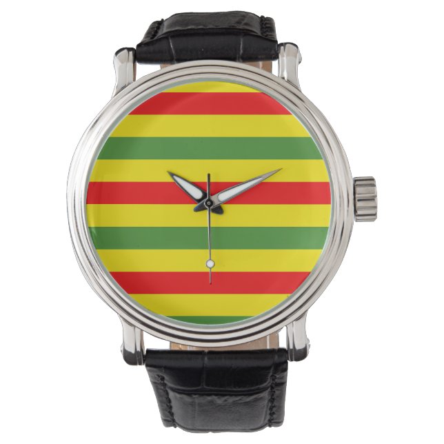 Grönten Röd Gult Rand Design Armbandsur (Framsida)