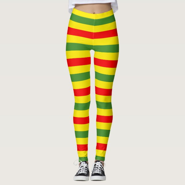 Grönten Röd Gult Rand Design Leggings (Framsida)