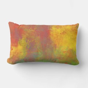 Grönten Rustic Grunge-Abstrakt för Gult Orange Lumbarkudde