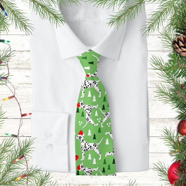 Grönten Santa Hat Hundar, Dalmatien, Juldagen, Hel Slips (Dalmatian Christmas Neck Tie)