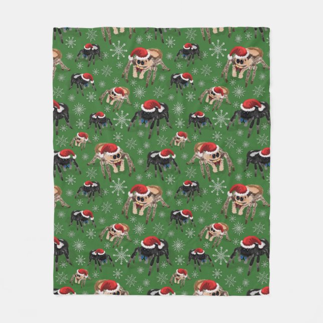 Grönten Santa Regal Jumping Spider Phidippus Regiu Fleecefilt (Framsidan)