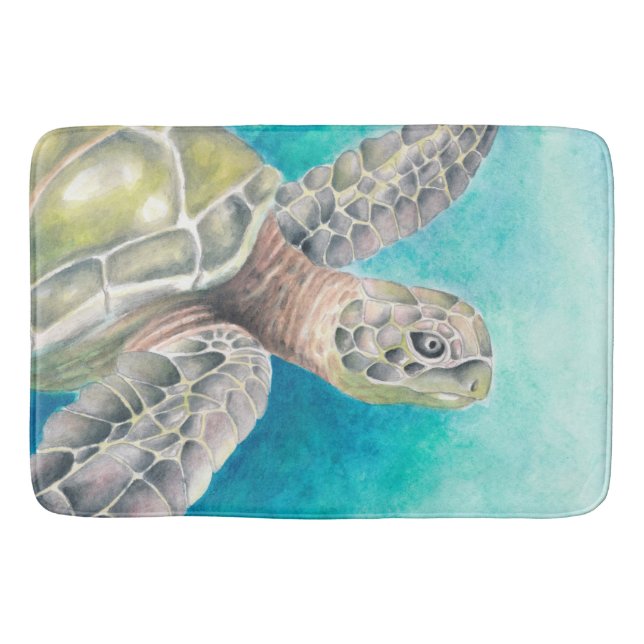Grönten Sea Turtle Watercolor Badrumsmatta (Framsidan)